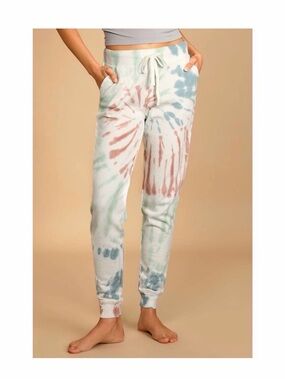 Lulus Z Supply Women’s Multicolor White  String Tie Joggers with pockets Size M